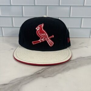 St Louis‎ Cardinals Hat Cap Fitted Mens 7 3/8 Black White MLB Baseball New Era